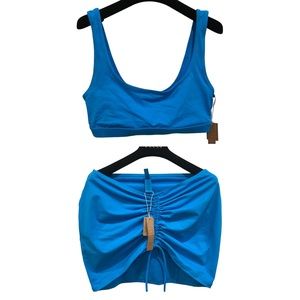 NWT Skims Tank Bikini Top sz Small SET 2 Pieces Ruched Mini Skirt Turquoise